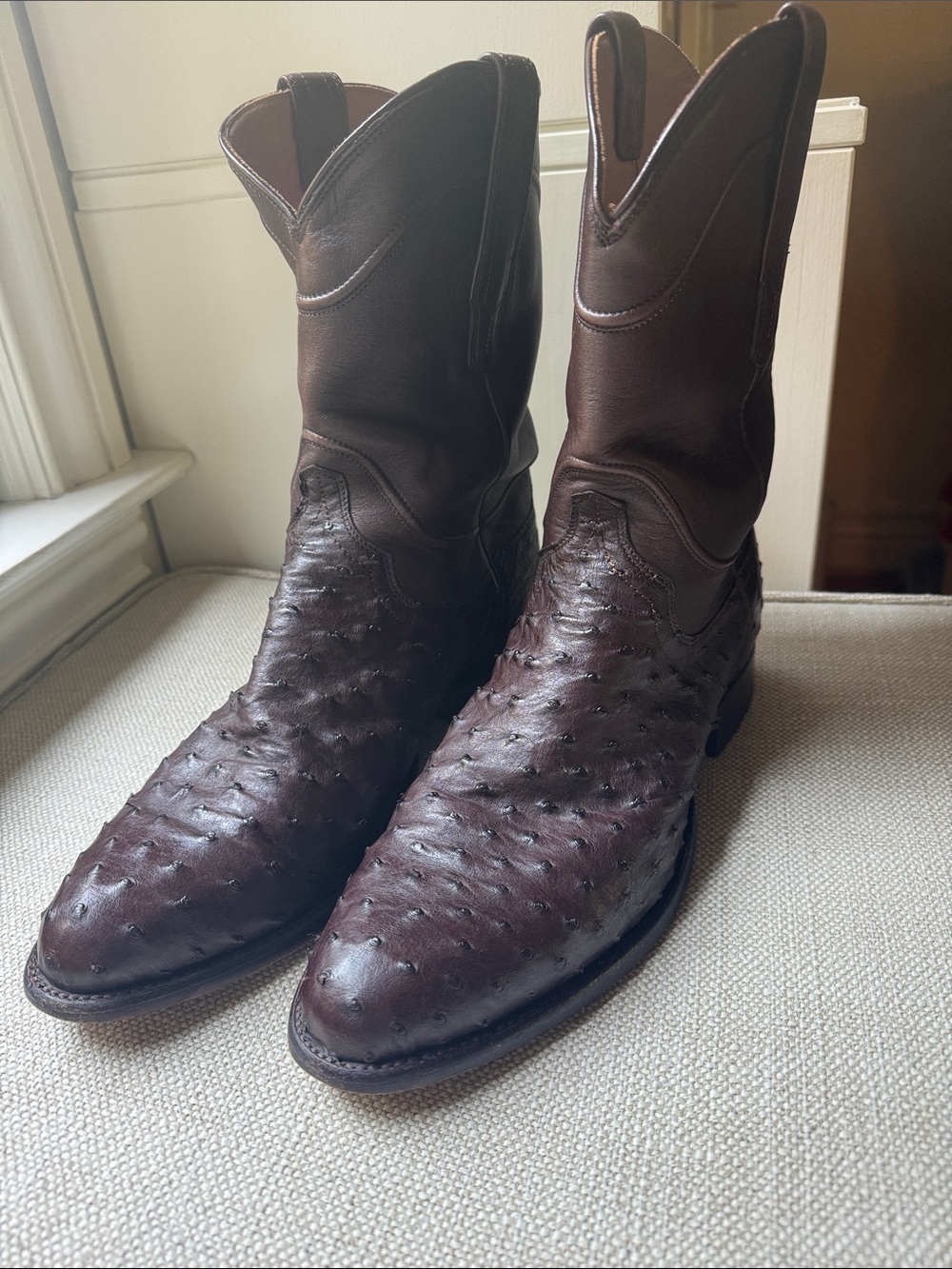 Tecovas Menβs Pull-on Boots Pecan Brown Full Quill Ostrich Roper 11D